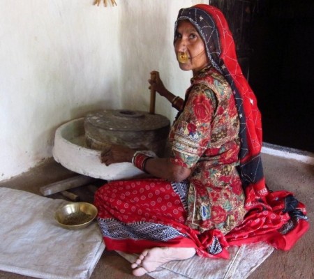 Woman posing for the photo at Bishnoi Village
