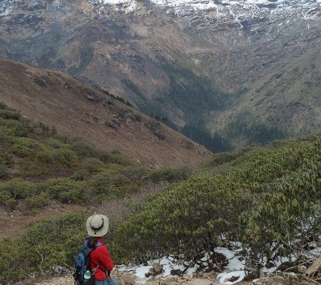 Guest watching the view from Jimilang Tso