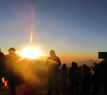 Trekkers Gather to View Sunrise at Poon Hill View Point